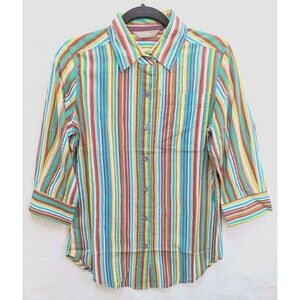 Tommy Bahama Womens Shirt Top Size 8 Striped Soft Cotton  3/4  Sleeve